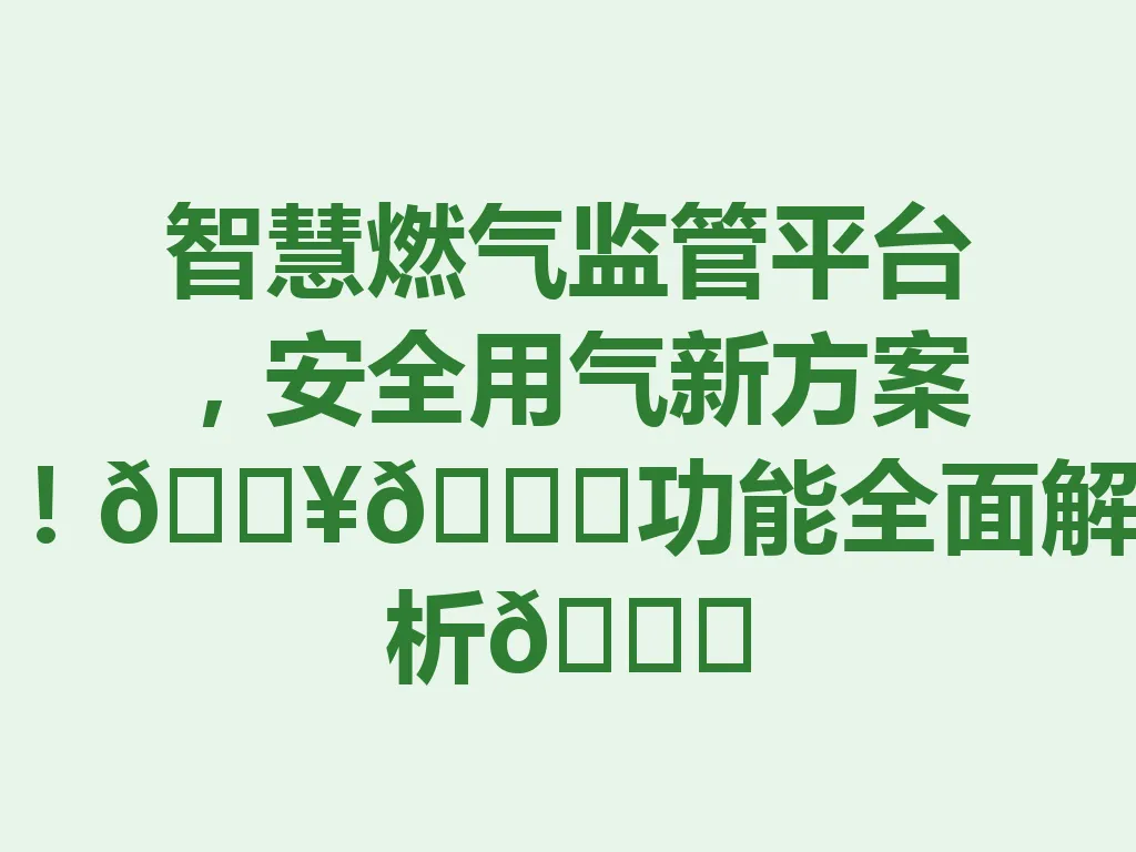 智慧燃气监管平台，安全用气新方案！🔥🔒功能全面解析🔍 一