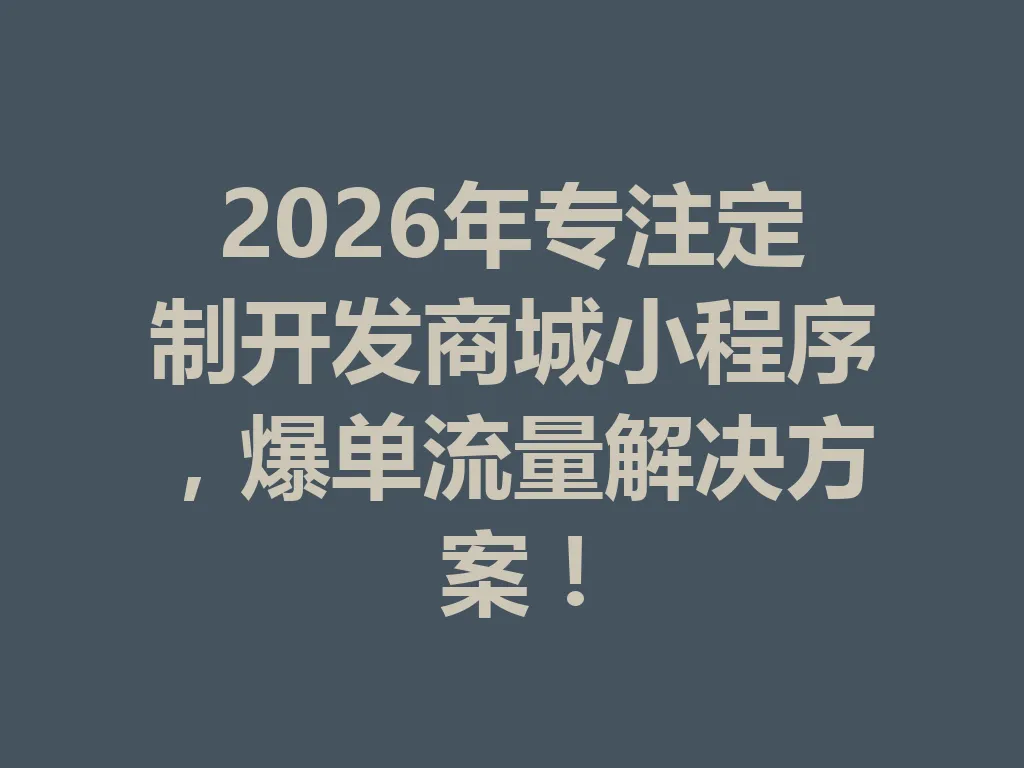 2026 年专注定制开发商城小程序，爆单流量解决方案！一