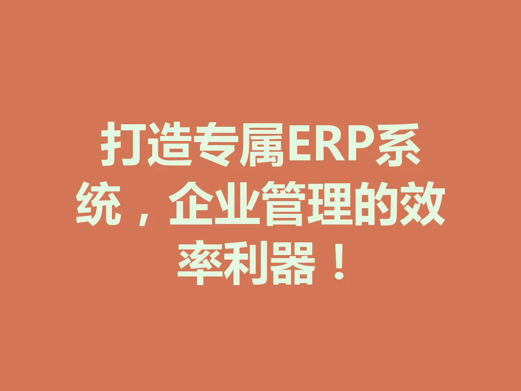 打造专属 ERP 系统，企业管理的效率利器！一