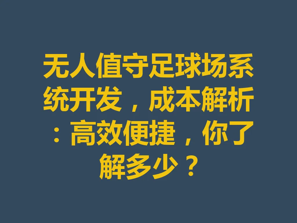 无人值守足球场系统开发，成本解析：高效便捷，你了解多少？一