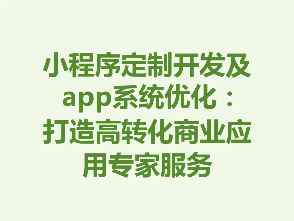 小程序定制开发及 app 系统优化：打造高转化商业应用专家服务 一