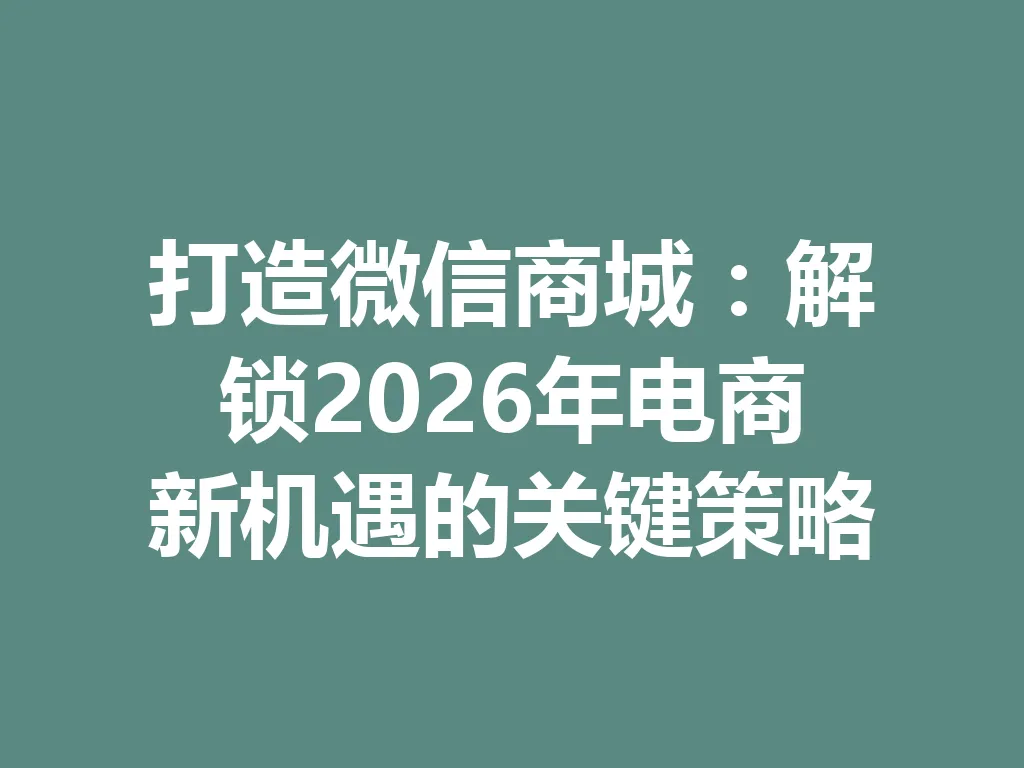 打造微信商城:解锁 2026 年电商新机遇的关键策略 一