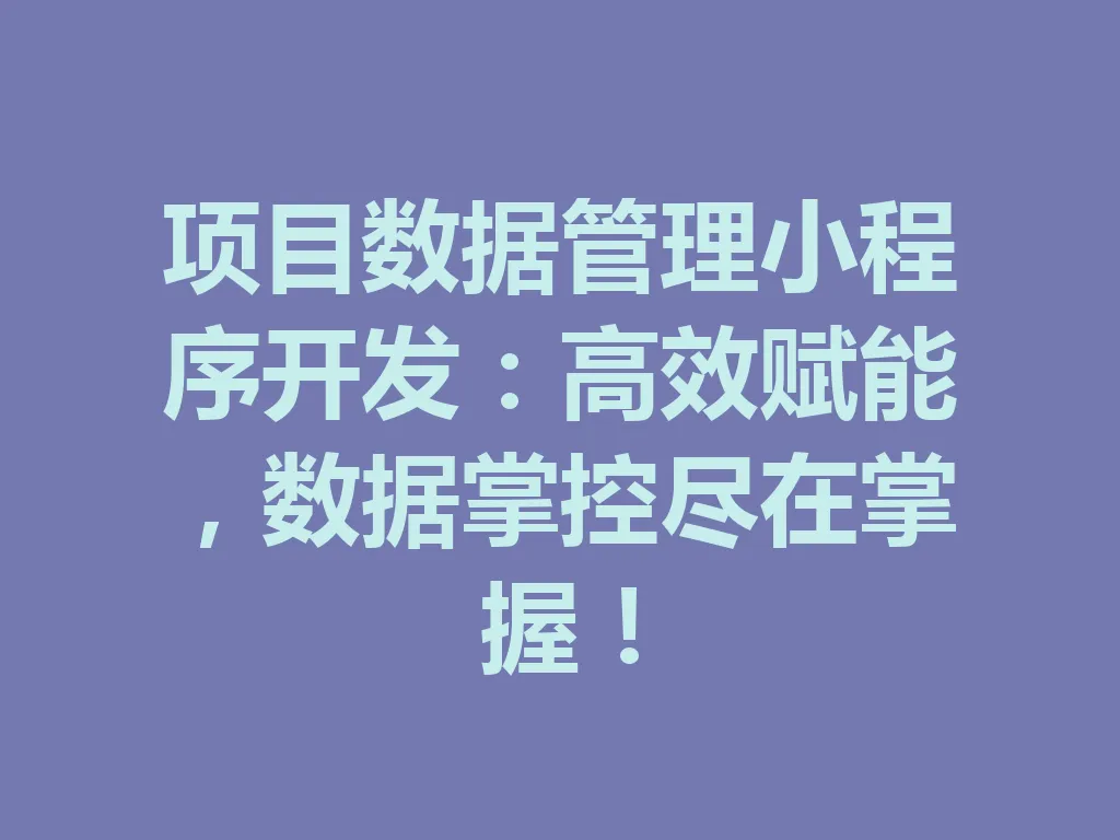 项目数据管理小程序开发:高效赋能,数据掌控尽在掌握!一