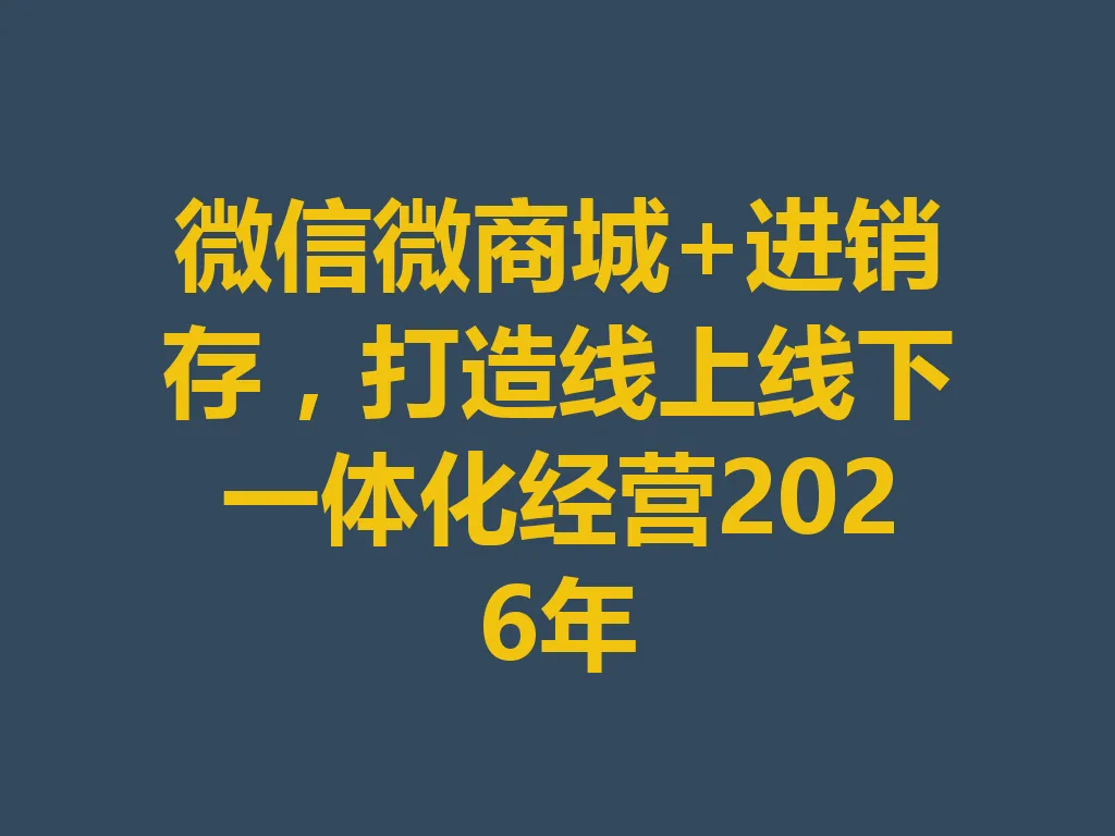 微信微商城 + 进销存，打造线上线下一体化经营 2026 年 一